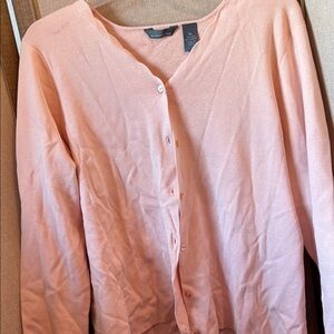 Hillard and Hanson scalloped neckline silk blend Pink Cardigan Sweater xl